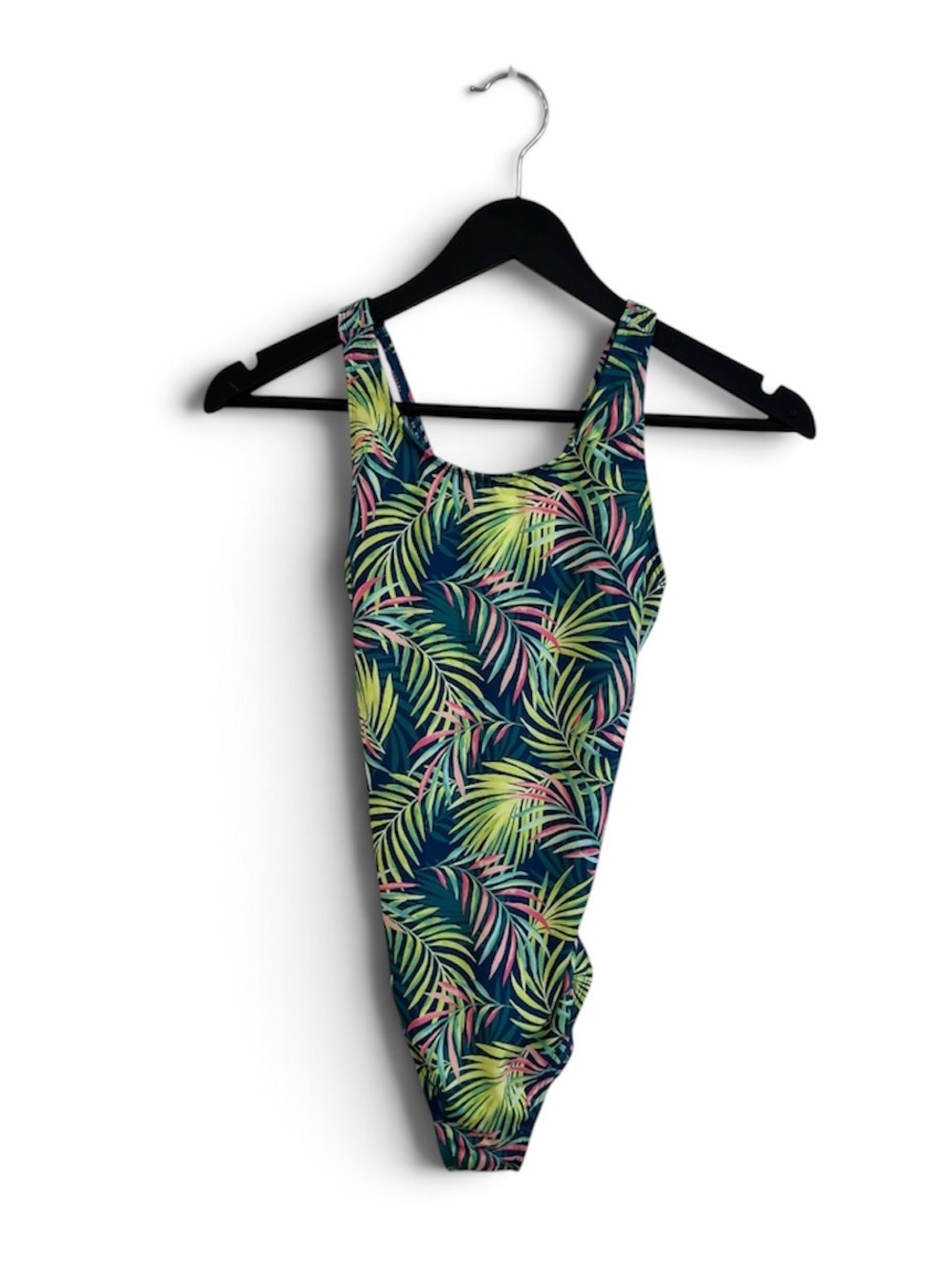 Lands' End Tropical Leaf One-Piece Swimsuit - Navy with Green & Pink Leaves